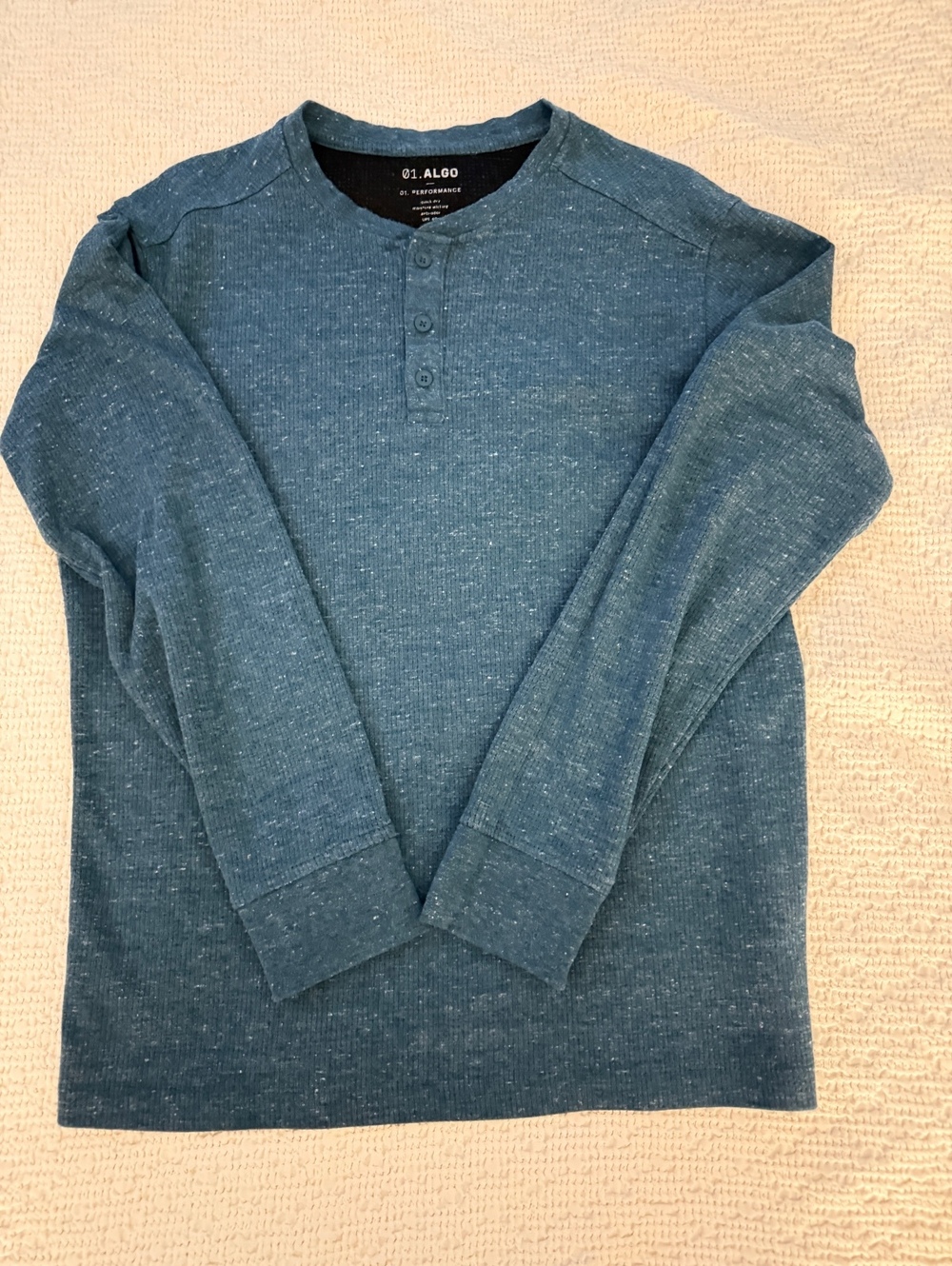 01.ALGO blue long sleeve henley shirt